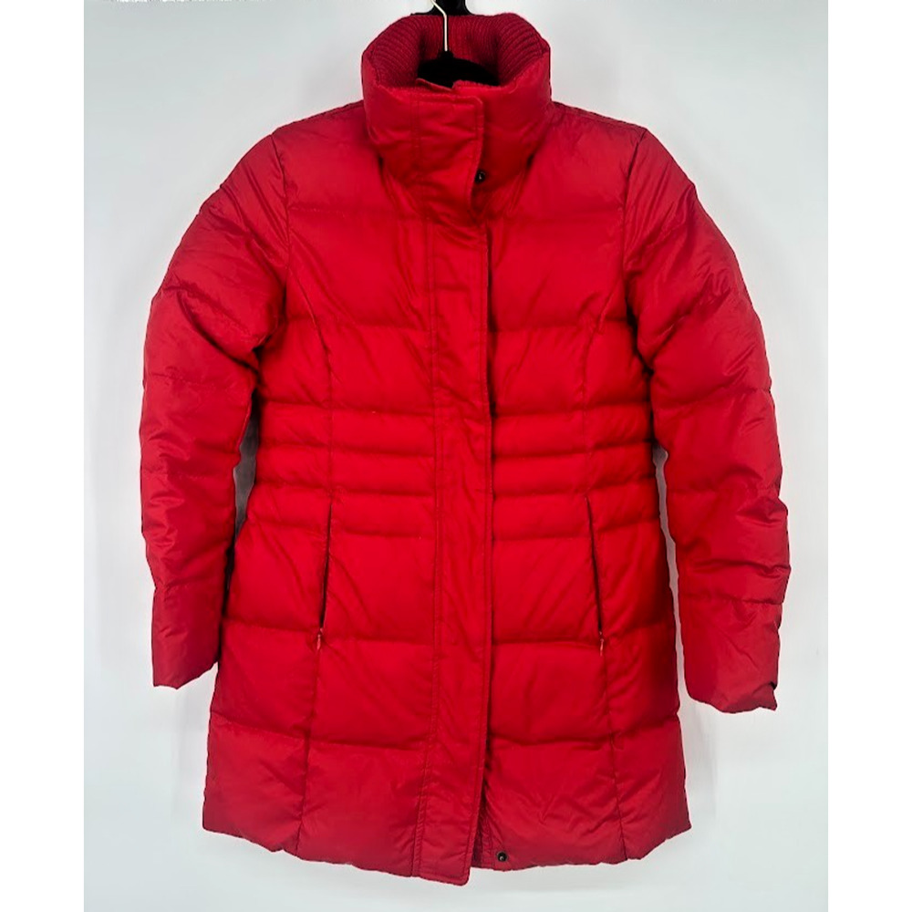 Talbots Womens Petite P‎ Red Puffer Coat Duck Down Jacket High Neck Full Zip